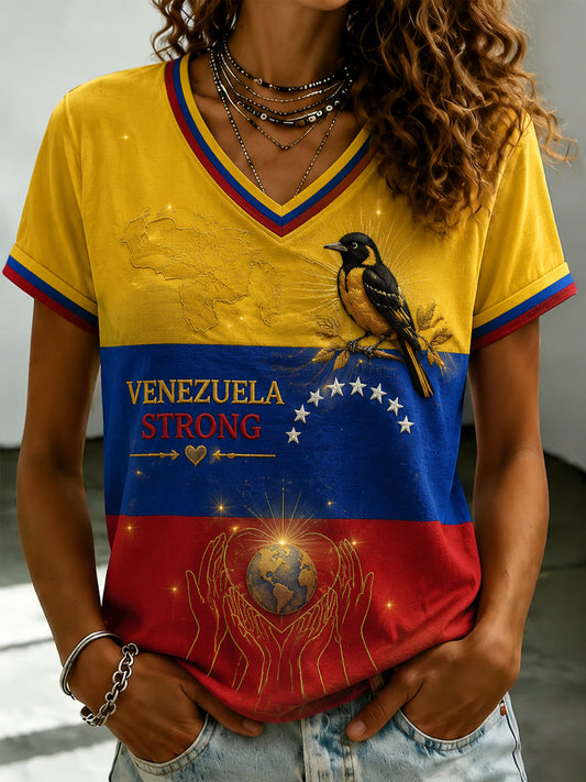 Women's VENEZUELA Printed V-neck T-shirt