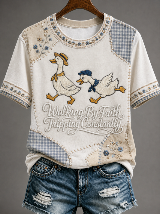 Women's Walking by faith tripping constantly short-sleeved T-shirt