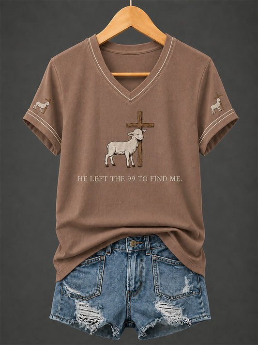 Women's Christian Off To Praise The Lord Print Casual  V-Neck Tee