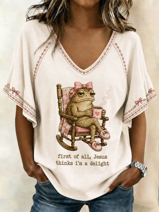 Women's 'Jesus Thinks I'm A Delight' Printed Casual T-Shirt