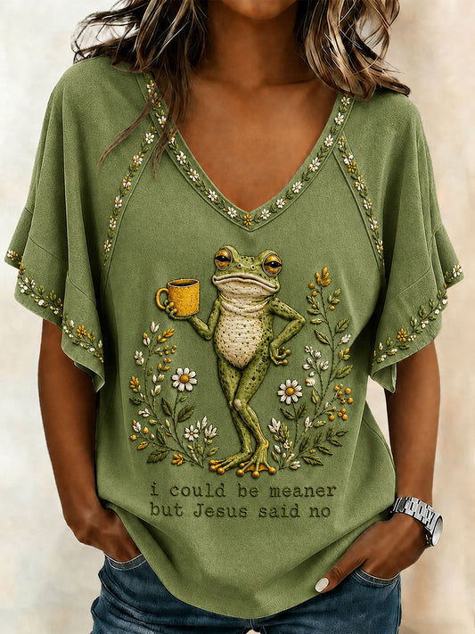 Women's 'I Could Be Meaner But Jesus Said No' Printed Casual T-Shirt