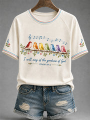 Women's  I Will Sing Of The Goodness Of God Psalm 89:1 Christian Bird Print Casual Tee