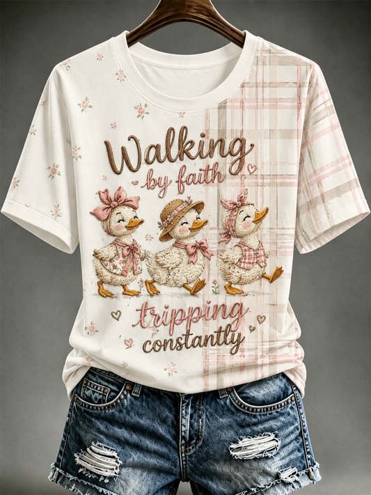 Women's Walking by faith tripping constantly short-sleeved T-shirt