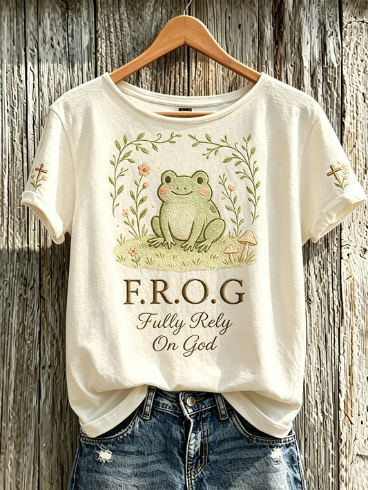 Women's Faith Pattern Printed Leisure Round Neck Short Sleeve T-shirt
