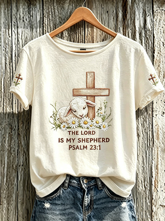 Women's Faith Pattern Printed Leisure Round Neck Short Sleeve T-shirt
