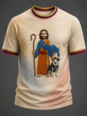 Men's Venezuela Hero Dog Tsunami  And Jesus Print T-shirt