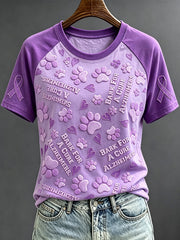 Women's Alzheimer Paws Purple Ribbon Print Round Neck Short Sleeve T-shirt