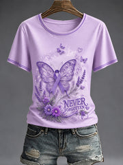 Women's Purple Flora Art Printed T-shirt