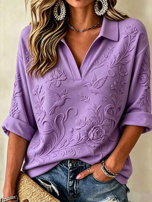Women's Alzheimer's Awareness Dementia Support Purple Ribbon Purple Floral & Hummingbird  Art  Top