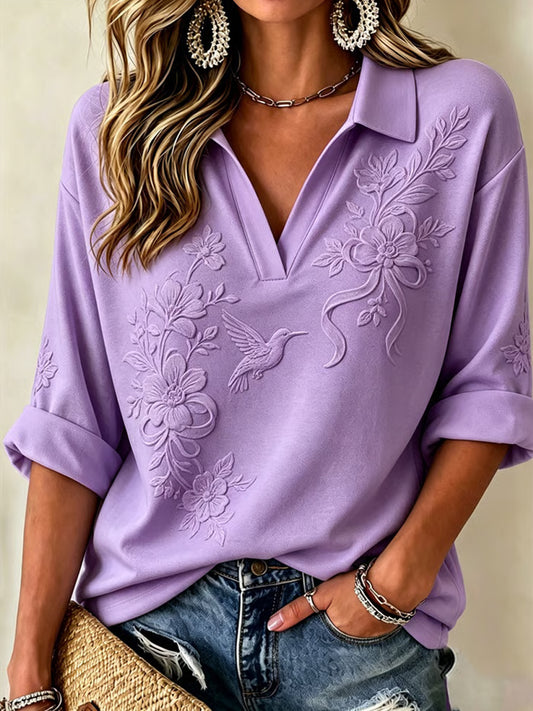 Women's Alzheimer's Awareness Dementia Support Purple Ribbon Purple Floral & Hummingbird  Art  Top