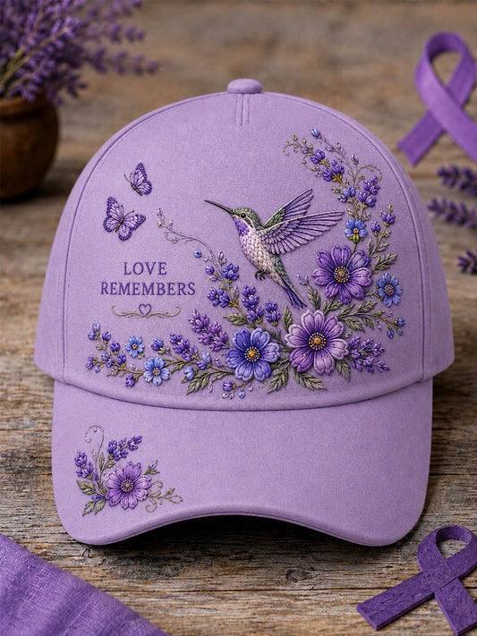 Unisex Purple Floral & Hummingbird Print Alzheimer's Awareness Support Hat
