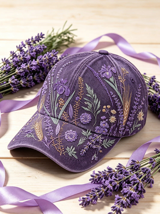 Women's purple plant flower pattern printed unisex hat
