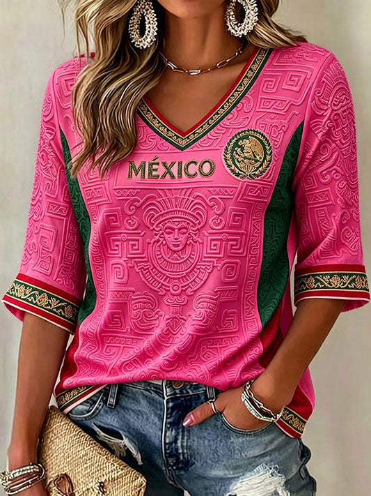Women's Mexico Football Lover Art Printed T-shirt