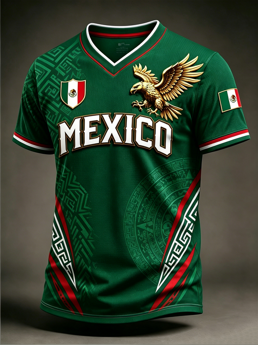 Men's Mexico Pride Art Printed V-neck T-shirt