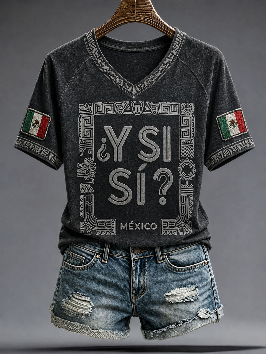 Women's Mexico Independence Day Art ¿Y si sí? Printed T-shirt