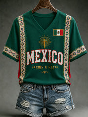 Women's Mexico Lover Art V-neck Short Sleeve T-shirt