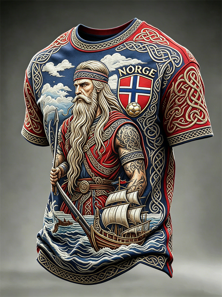 Men's Norway Football Viking Warrior & Ship Celtic Knot Flag Contrast Print short sleeves t-shirt