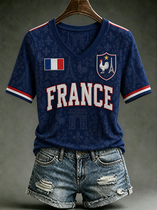 Women's France Lover V-neck Short Sleeve T-shirt