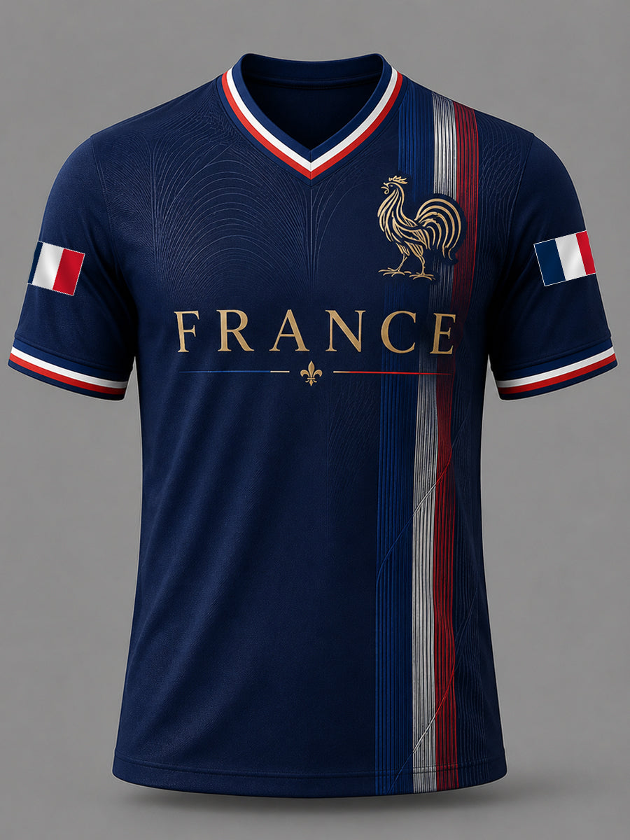 Men's France Print Casual V-Neck Tee