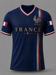 Men's France Print Casual V-Neck Tee