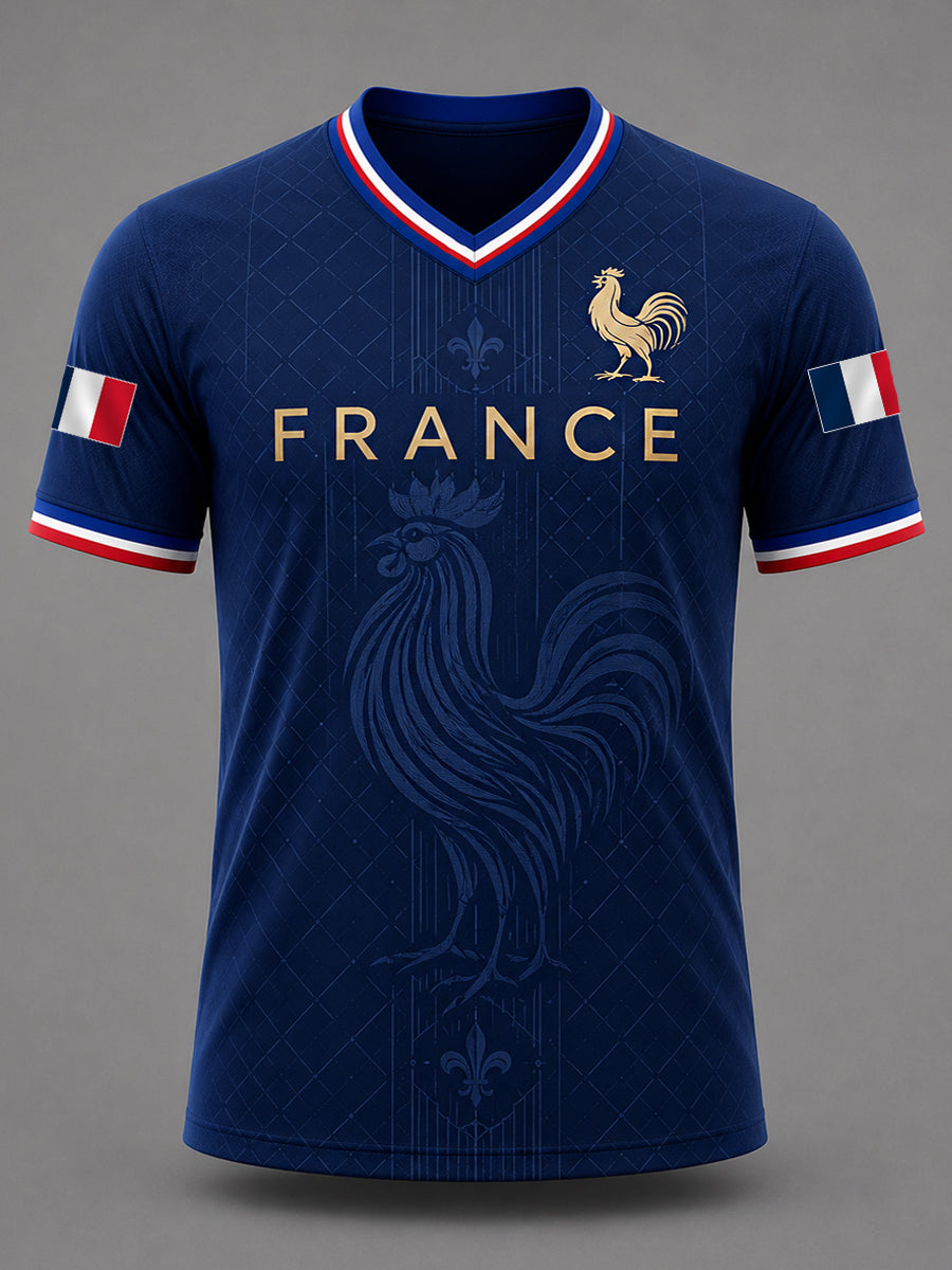 Men's France Print Casual V-Neck Tee