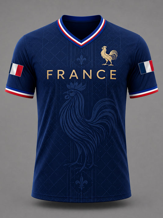 Men's France Print Casual V-Neck Tee