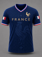 Men's France Print Casual V-Neck Tee