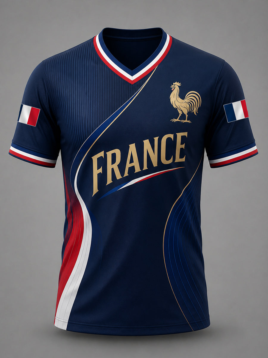 Men's France Print Casual V-Neck Tee