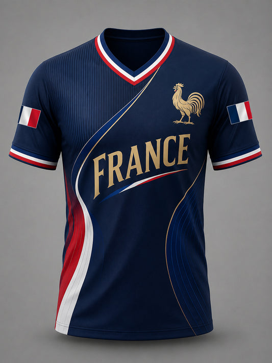 Men's France Print Casual V-Neck Tee