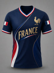 Men's France Print Casual V-Neck Tee