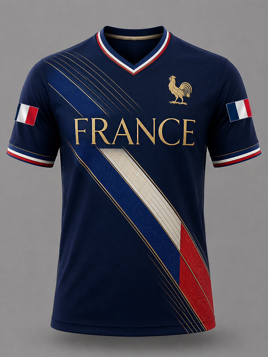 Men's France Print Casual V-Neck Tee