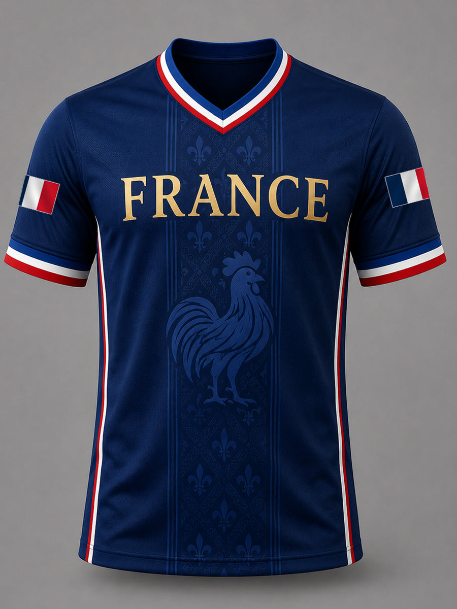 Men's France Print Casual V-Neck Tee
