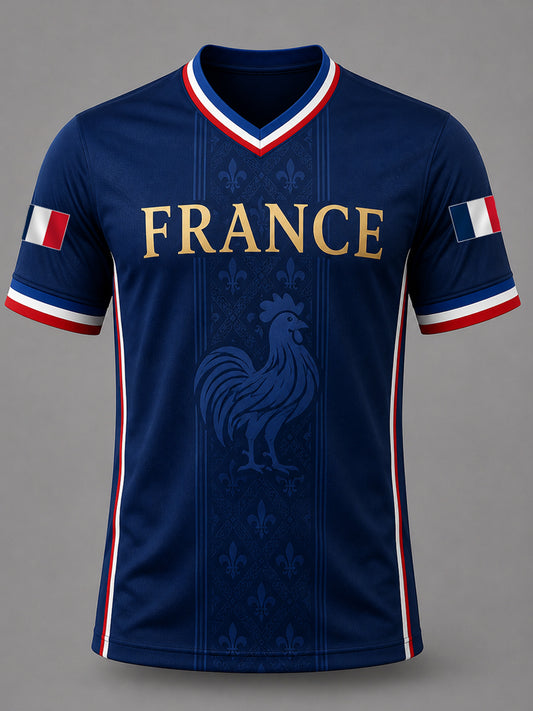 Men's France Print Casual V-Neck Tee