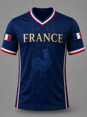Men's France Print Casual V-Neck Tee