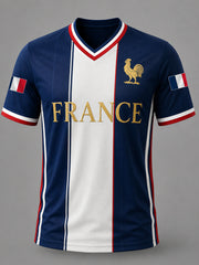 Men's France Print Casual V-Neck Tee