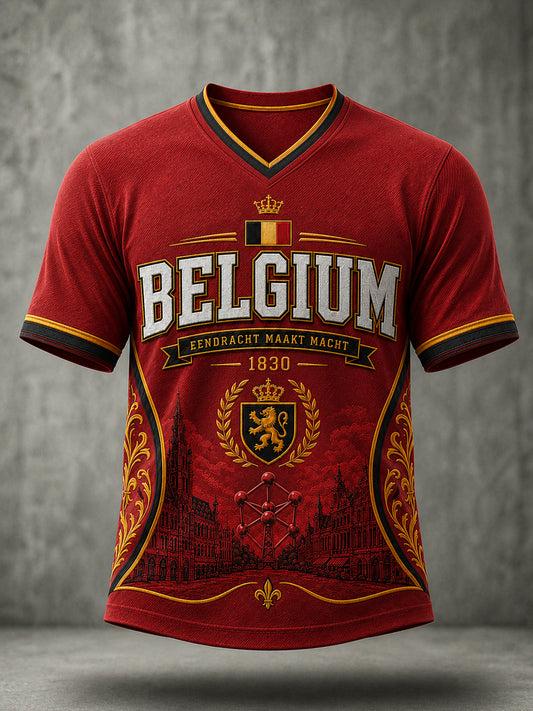Men's  Belgium Lover Short Sleeve V-neck T-shirt