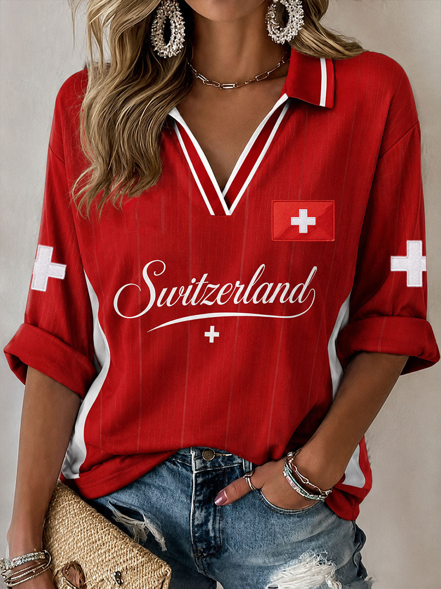 Women's Switzerland Mid-length Sleeves V-Neck T-Shirt