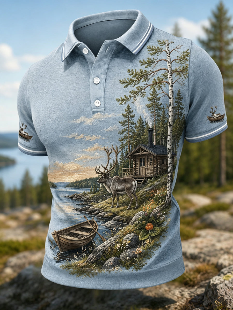Men’s Finnish Lapland Reindeer Scenic Polo Shirt