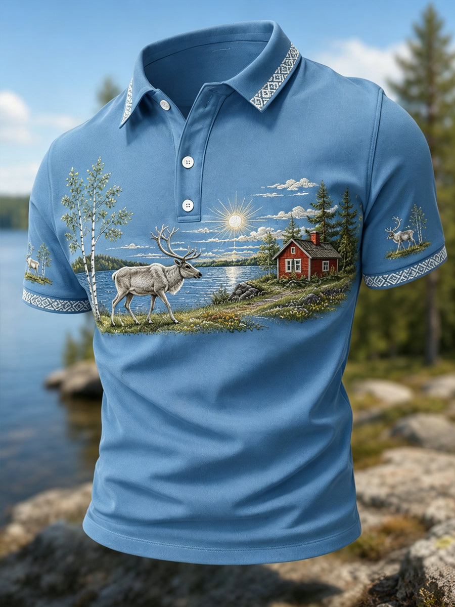 Men’s Finnish Lapland Reindeer Scenic Polo Shirt