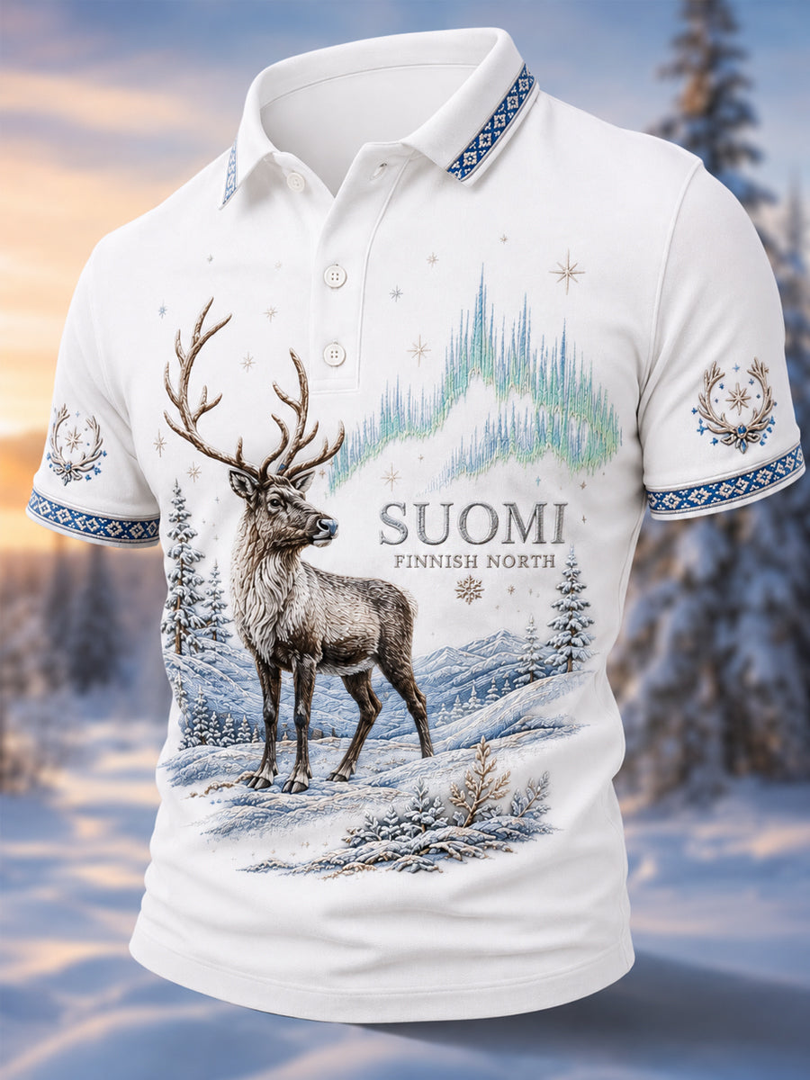 Men’s Finnish Lapland Reindeer Scenic Polo Shirt
