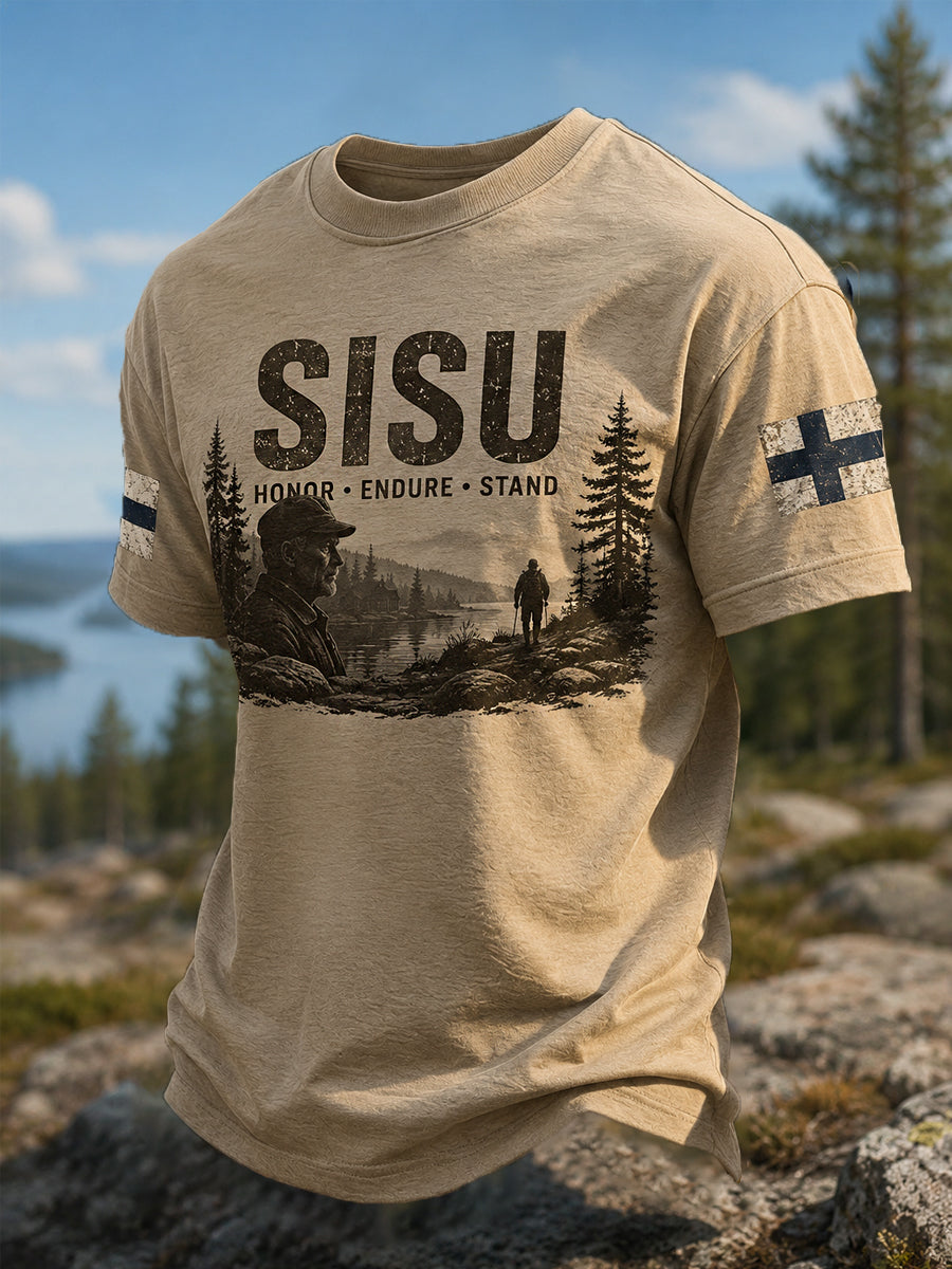 Men's Sisu Determination  Finnish Mountain  Courage Print Casual Tee