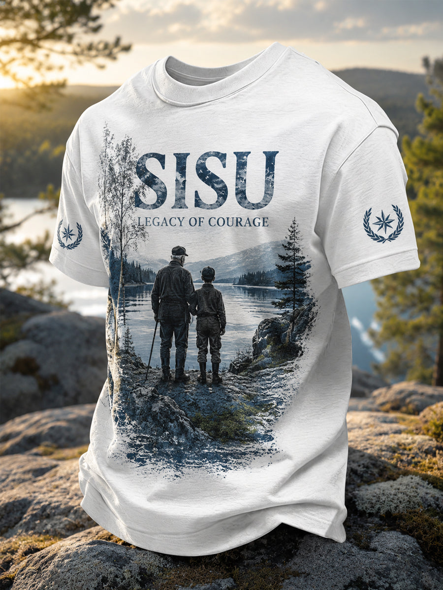 Men's Sisu Determination  Finnish Mountain  Courage Print Casual Tee
