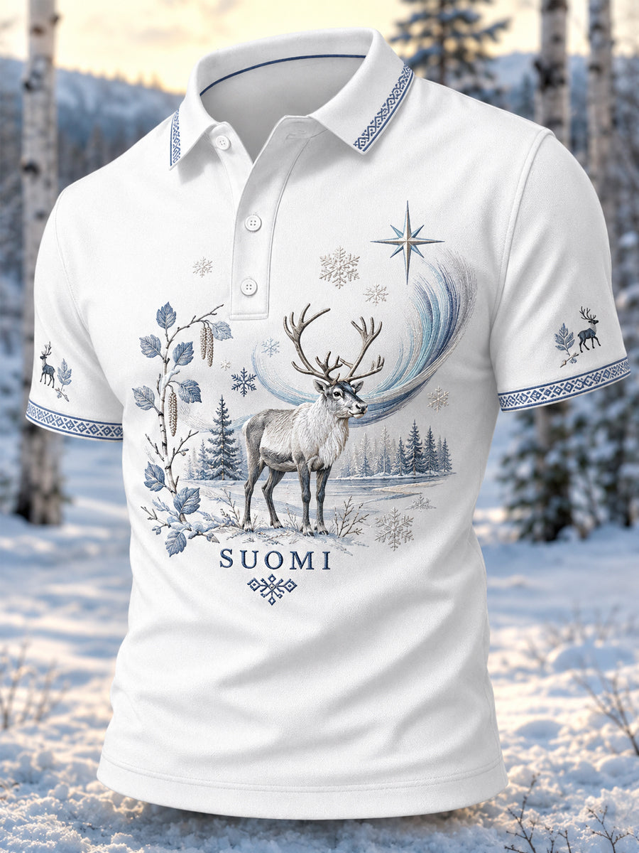 Men’s Finnish Lapland Reindeer Scenic Polo Shirt