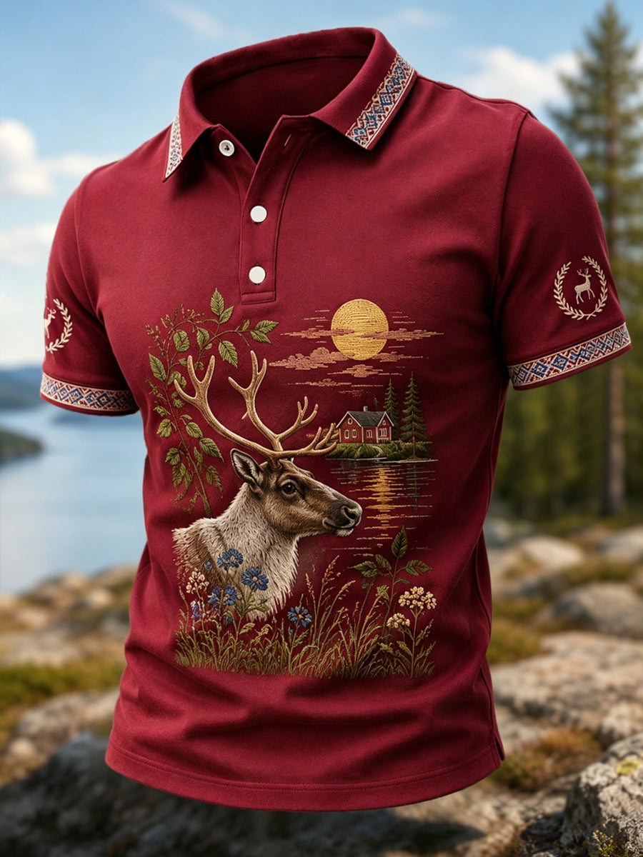 Men’s Finnish Lapland Reindeer Scenic Polo Shirt