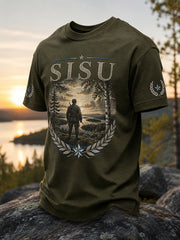 Men's Sisu Determination  Finnish Mountain  Courage Quote Print Casual Tee