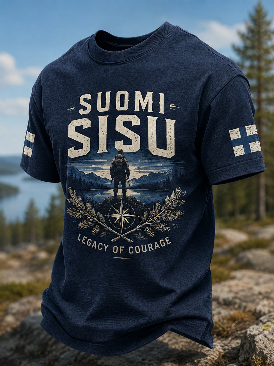 Men's Sisu Determination  Finnish Mountain  Courage Print Casual Tee