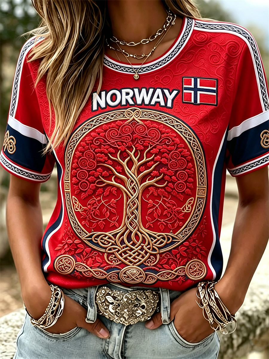 Women's Norway Viking Tree of Life Celtic Knot Flag Print short-sleeved T-shirt