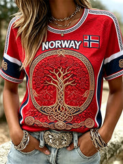 Women's Norway Viking Tree of Life Celtic Knot Flag Print short-sleeved T-shirt