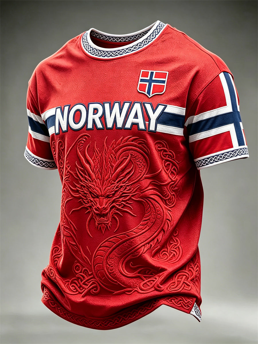 Men's Norway Viking Dragon Celtic Knot Flag Print short sleeves t-shirt