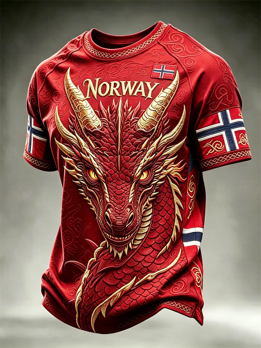 Men's Norway Viking Dragon Celtic Knot Flag Print short sleeves t-shirt